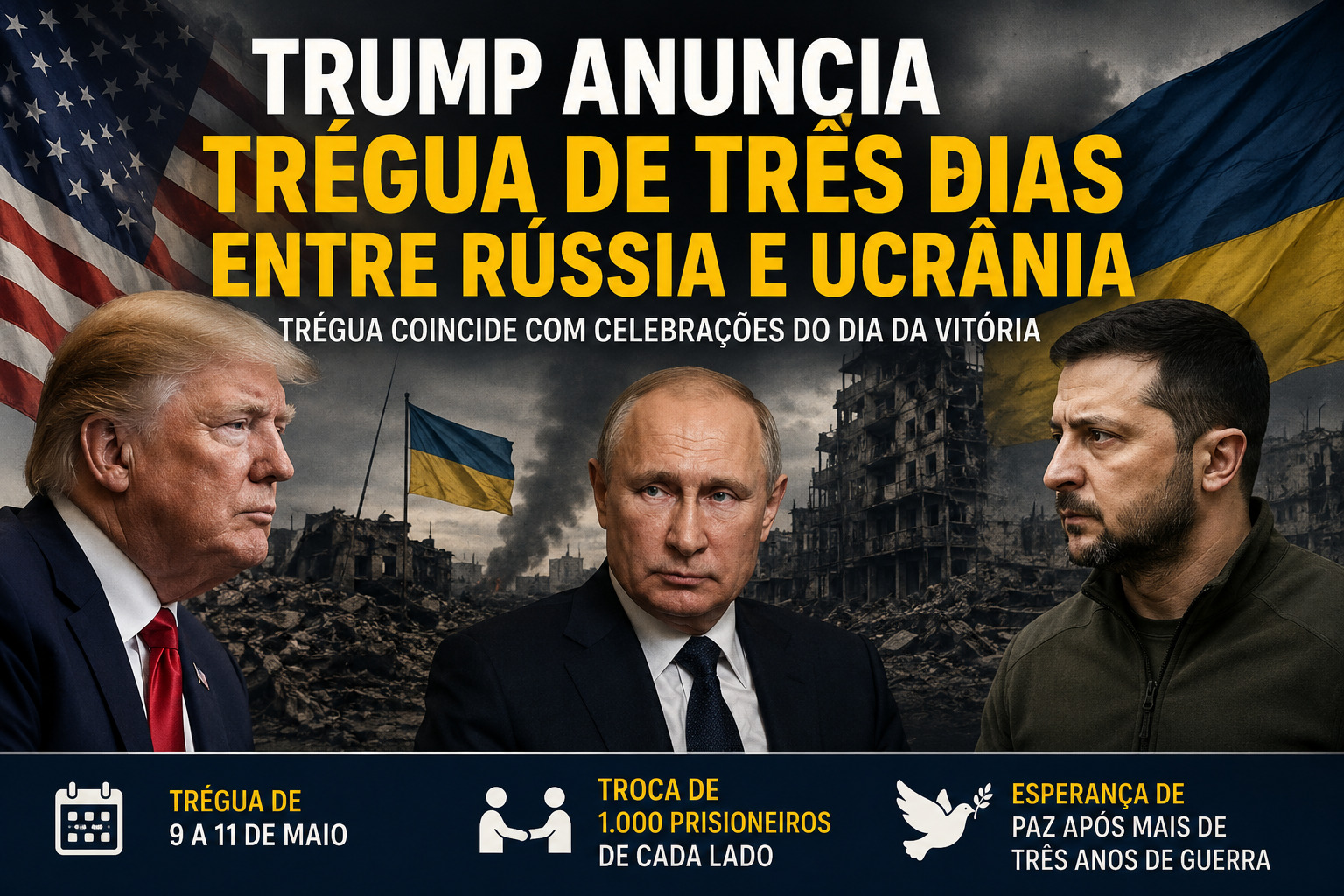 Trump anuncia trégua de três dias entre Rússia e Ucrânia durante celebrações do Dia da Vitória